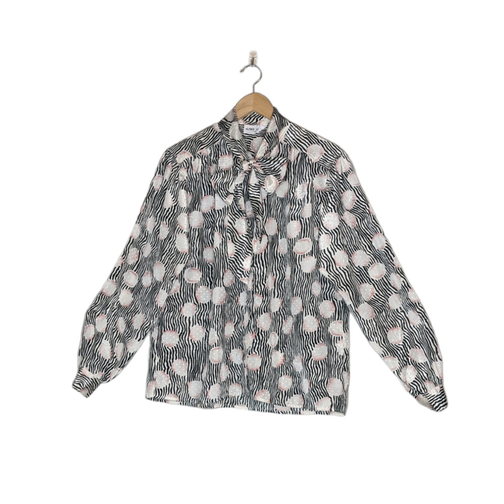 Vintage Alfred Dunner Black Stripe/ Red Pomegranate Button Down LS Top Size 18